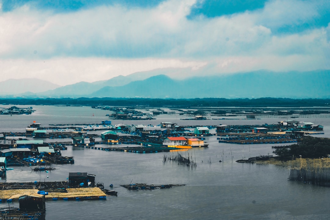 Coastal community of houses on water, vulnerable to rising seas